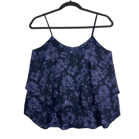 Blue Rain Ruffle Floral Blue Sleeveless Criss Back Cross Tank Top Blouse Small - Picture 1 of 10